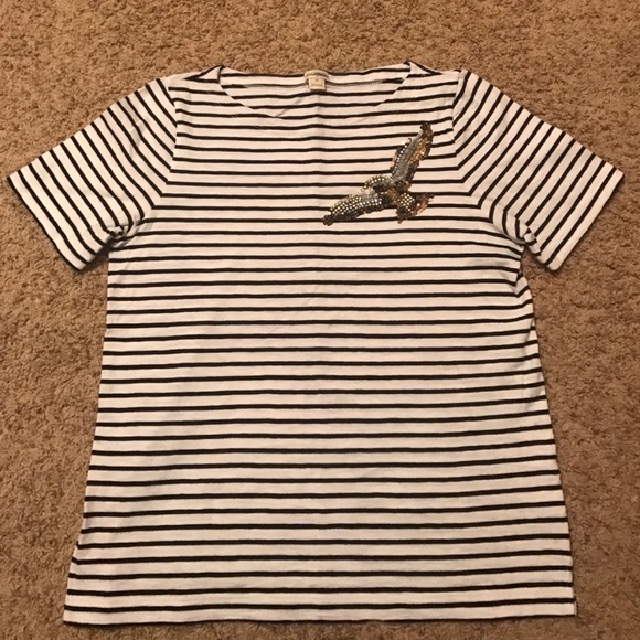 J.Crew Factory stripe sequin bird graphic tee size M - Picture 2 of 5